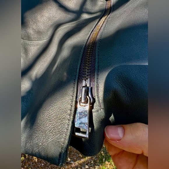 Vince 100% Goat Leather Moto Jacket Funnel Neck S Womens Charcoal Grey - Picture 5 of 16